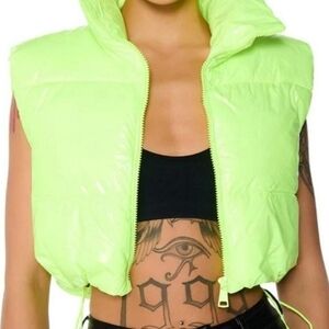 Women's Neon Green Puffer Vest Size Xl